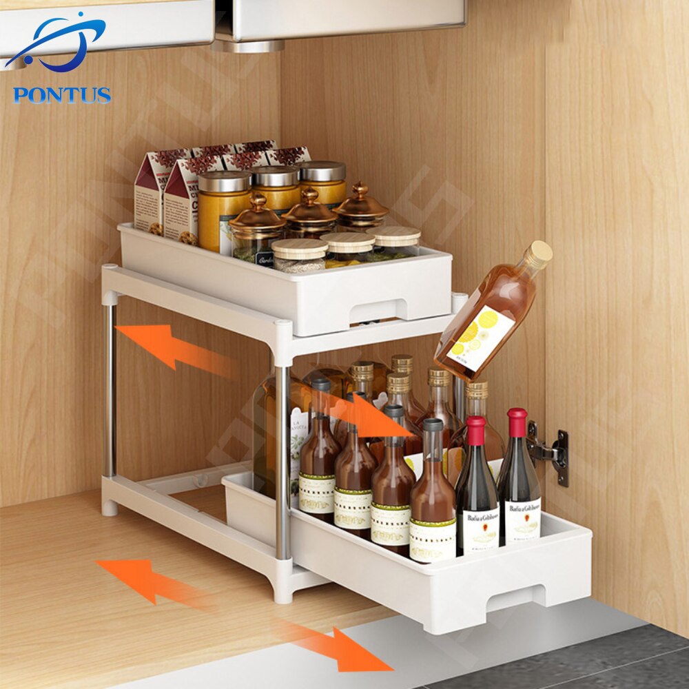 Kitchen Drawer Spice Rack Shelf Kitchen Cupboards Organizer Vegetable Pull Out Cabinet Bathroom Cupboard Storage Organize